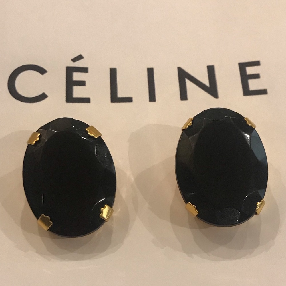 Celine Paris Vintage Costume Jewelry Clip Earrings Gem